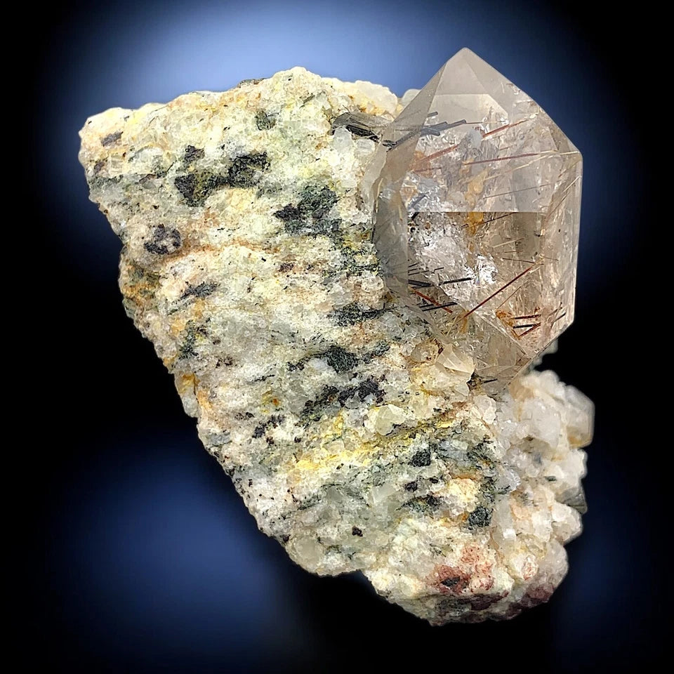 Golden Rutile Crystals With Quartz On Matrix Mineral Specimen From Zagi Pakistan