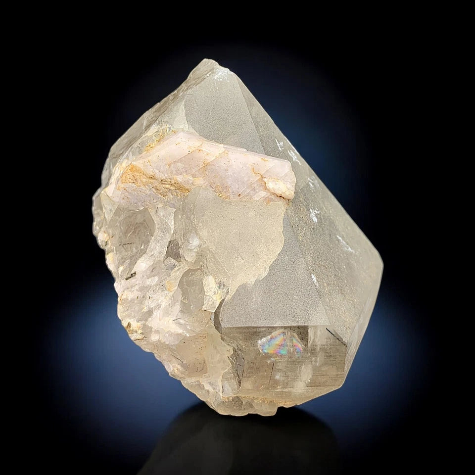 Pink Apatite Crystal on Quartz Natural Mineral Specimen from Paprok, Afghanistan