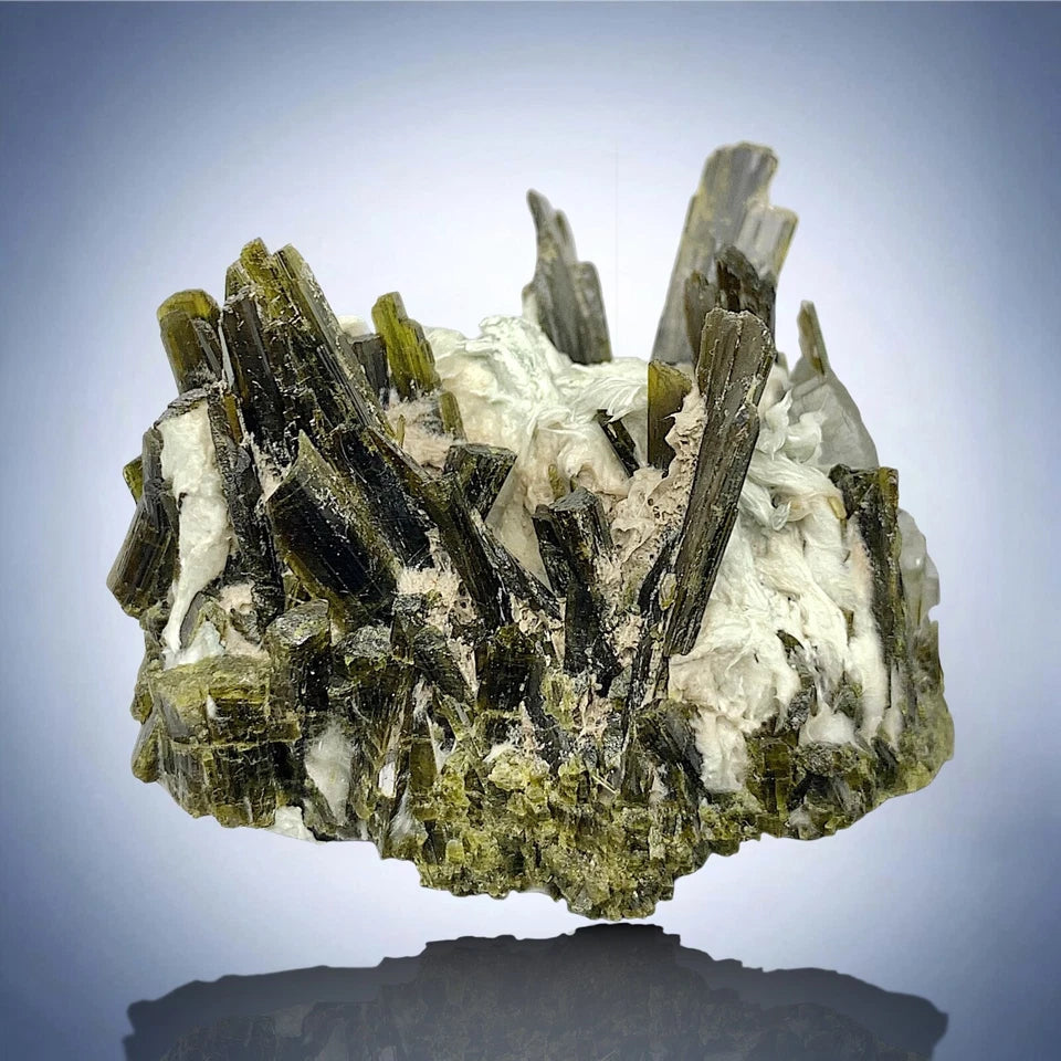 Epidote Gemmy Crystals Cluster with Muscovite Specimen from Balochistan Pakistan